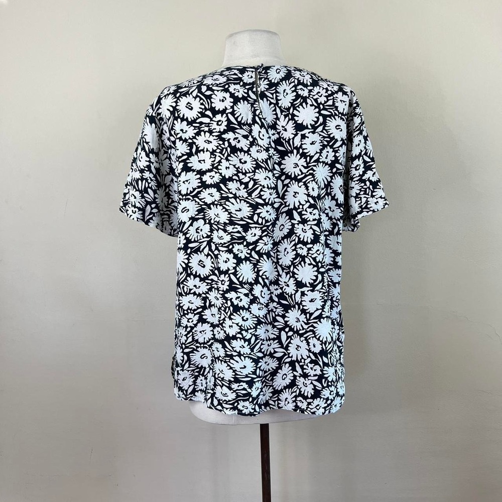 vintage 90s art print silk jacquard shirt daisy top boho secretary chic blouse - Picture 3 of 8